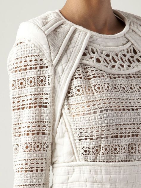 ba-sh: lace Detail Couture, Round Neck Blouse, Designer Blouses, Fashion Mode, Quilted Jacket, Sewing Inspiration, Fashion Details, Women Style, Shirts & Tops