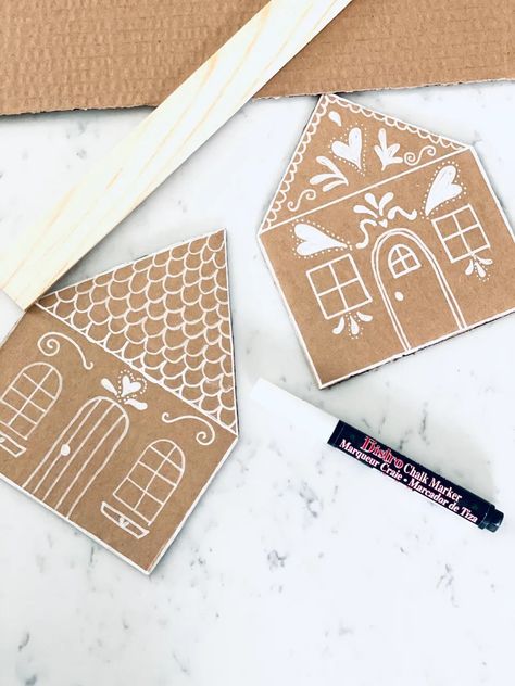 Gingerbread House Garland, Wee Wonderfuls, Cardboard Gingerbread, Diy Gingerbread House, Cardboard Gingerbread House, Ginger Bread House Diy, Diy Gingerbread, Gingerbread Diy, Gingerbread Decorations