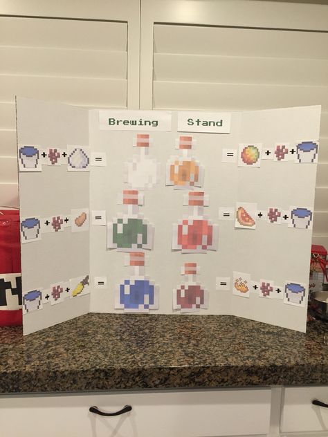 My version of a Minecraft brewing Stand. Minecraft Brewing, Brew Stand, Brewing Equipment, Minecraft Party, Minecraft Creations, Minecraft Designs, 9th Birthday, Minecraft, Photo Wall