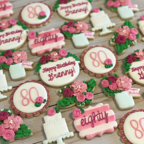 80th birthday cookies floral cookies eightieth Floral 80th Birthday Party Ideas, 80th Bday Cookies, 80th Birthday Cookies For Grandma, Cookies For 80th Birthday, 80th Birthday Party Cookies, Eightieth Birthday Party Ideas, 80 Birthday Cookies, 85th Birthday Party Ideas For Grandma, 80 Birthday Party Ideas For Grandma