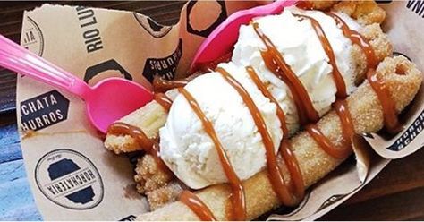 Churro Sundae, Ice Cream Plating, Food Lists, Kids Meals, Coffee Shop, Ice Cream