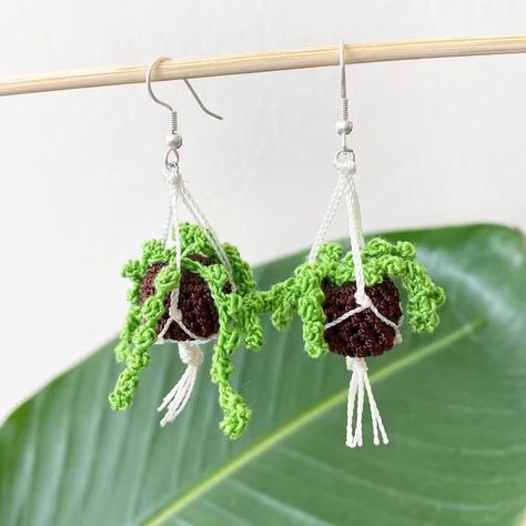 Hanging Plant Earrings - Etsy Crochet Plants, Crochet Succulent, Crochet Plant Hanger, Plant Earrings, Earrings Hanging, Plant Jewelry, Crochet Plant, Buy Earrings, Hanging Plant