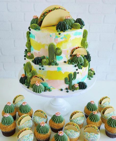 Taco Cake, Succulent Cake, Taco Twosday, Cactus Cake, Fiesta Cake, Torte Cupcake, Cactus Party, Taco Party, Dessert Set