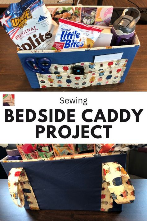 This bedside caddy is a perfect organizer for a dorm or small room. It can hang on a bed frame and keep things close at hand. Bed Caddy, Bedside Caddy, Diy Sewing Gifts, Cheap Christmas Gifts, Sewing Stuffed Animals, Small Room, Star Pattern, Sewing Gifts, Photo Tutorial