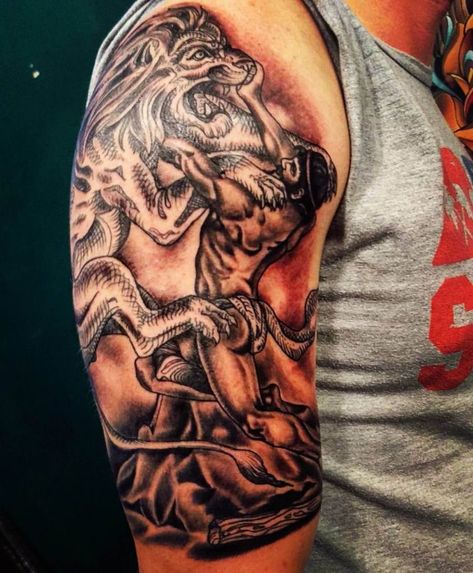 10+ Best Hercules and Lion Tattoo Designs | PetPress Hercules And The Nemean Lion, Nemean Lion Tattoo, Hercules Lion Tattoo, Greek Mythology Half Sleeve, Hellenic Tattoo, Hercules Tattoo Mythology, Hercules Lion, Wings Tattoo Meaning, Hercules Tattoo