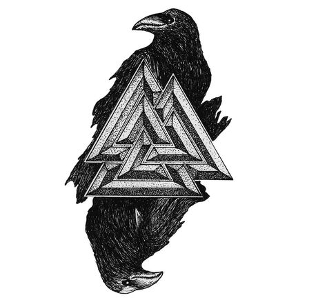 Valknut Raven Tattoo, Huginn And Muninn Art, Huginn And Muninn Tattoo, Odin Art, Valknut Symbol, Nordic Symbols, Huginn And Muninn, Odin God, Crow Tattoo