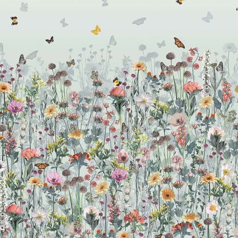 Osborne & Little on Instagram: “Matthew Williamson's wonderful DEYA MEADOW wallpaper is now available in a second colourway, with this beatiful softly coloured ground…” Meadow Mural, Meadow Wallpaper, Matthew Williamson, Bedroom Wall Art, Wall Decor Bedroom, Mural Wallpaper, Wall Murals, Float, Butterflies