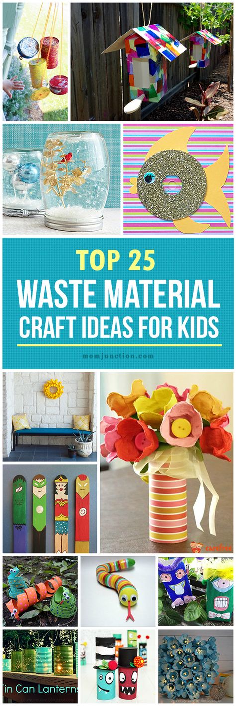 Top 25 Waste Material Craft Ideas For Kids:  From beautiful home décor to funky jewellery, here are out of the box ideas to create the best out of the waste! Waste Material Crafts, Best From Waste Ideas, Waste Material Craft Ideas, Waste Material Craft, Material Crafts, Craft From Waste Material, Recycled Crafts Kids, Recycled Art Projects, Waste Material