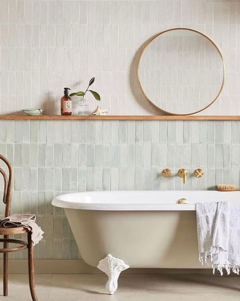 Elite Bathware & Tiles on Instagram: “A calming palette to take you into the weekend ☁️ Featuring • T-Brick Aquamarine & Coconut” Aquamarine Tile Bathroom, Aquamarine Bathroom, Humble Abode, Tile Bathroom, Aquamarine, Coconut, Wood