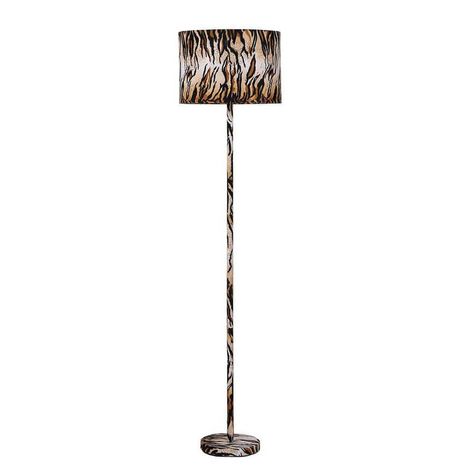 This contemporary floor lamp with Tiger pattern shade is a wonderful way to add customized color and accent lighting to a room. The stylish Tiger pattern is complemented by a Tiger pattern floor body finish base. Brighten up any room with this animal print floor lamp creating a bold statement piece that will add instant style to your home decor. A playful take on safari style, this 59 in. one-light floor lamp is ready to cast a warm glow anywhere. This floor lamp is defined by its animal-print s Metal Lamp Base, Black Bedside, Black Bedside Table, Tall Lamps, Tiger Pattern, Contemporary Floor, Contemporary Floor Lamps, Faux Suede Fabric, Metal Floor Lamps