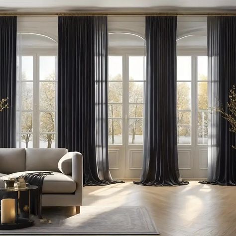 Solid Color Sheer Curtains Rod Pocket Oversized Curtains - Temu Floor To Ceiling Curtains, Ceiling Curtains, Floor To Ceiling, Black Curtains, Curtains Bedroom, Sheer Curtains, Rod Pocket, Curtain Rods, Home Interior Design