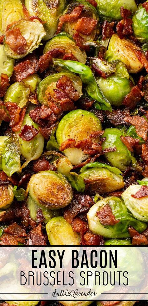 closeup of brussels sprouts with text overlay that reads easy bacon brussels sprouts Brussel Sprouts Recipes Easy, Brussels Sprouts And Bacon, Sprouts And Bacon, Cooking Brussel Sprouts, Brussel Sprout Recipes Roasted, Sprouts Recipe, Bacon Recipe, Roasted Vegetable Recipes, Sprouts With Bacon