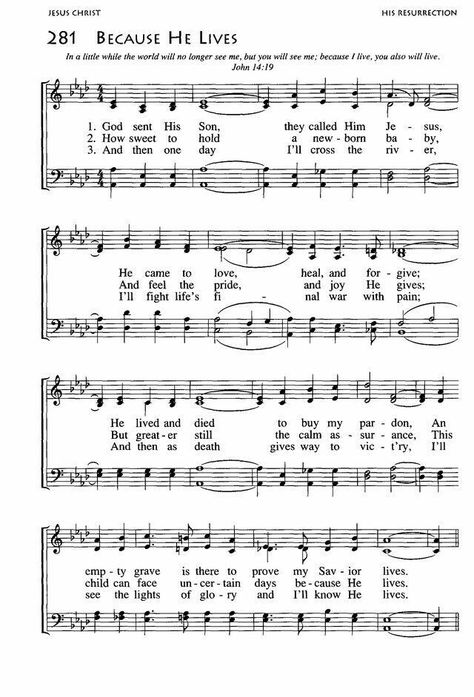 Because He Lives Sheet Music, Gospel Song Lyrics, Christian Hymns, Hymns Of Praise, Hymn Sheet Music, Hymn Music, Church Songs, Hymns Lyrics, Bible Songs