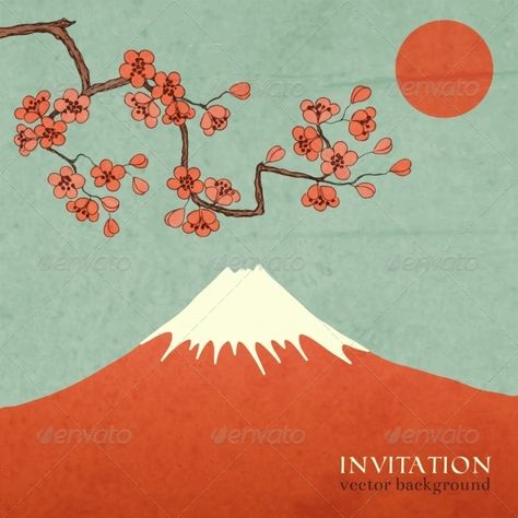 Mountain Invitation, Cherry Blossom Drawing, Cherry Blossoms Illustration, Blossom Cherry, Sakura Art, Japanese Sakura, Japan Culture, Japanese Graphic Design, Perfume Design