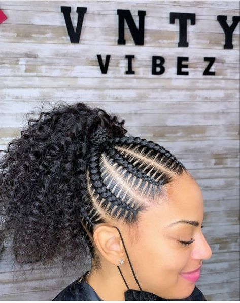 Cornrows With Extension Ponytail, Trending Feed In Braids, Feed In Braids With Curly Ponytail, Quick Feed In Braid Styles Ponytail, Feed In Curly Ponytail, Natural Feed In Braids, Braid Up Ponytail Black Women, Large Feed In Braids Ponytail, Feed In Cornrow Hairstyles