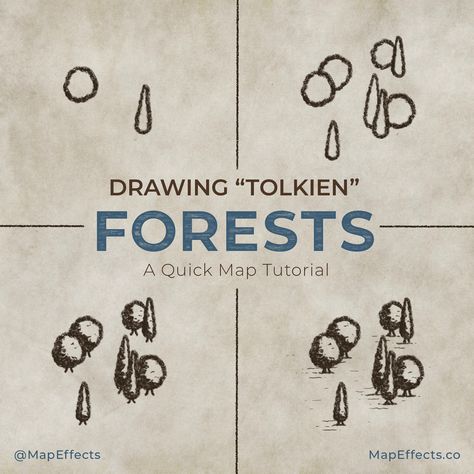 Who doesnt love the classic Middle Earth map from Tolkien’s Lord of the Rings? Here is a quick tutorial on how to draw your own forests in this style on your fantasy map. Be sure to check out all my other map drawing tutorials! #mapeffects #map #fantasy #rpg #cartography #tutorial #howtodraw Draw A Fantasy Map, Fantasy Map Drawing Ideas, Tolkien Map, Map Of Middle Earth, Fantasy Map Maker, Map Sketch, Map Drawing, Fantasy Map Making, Middle Earth Map