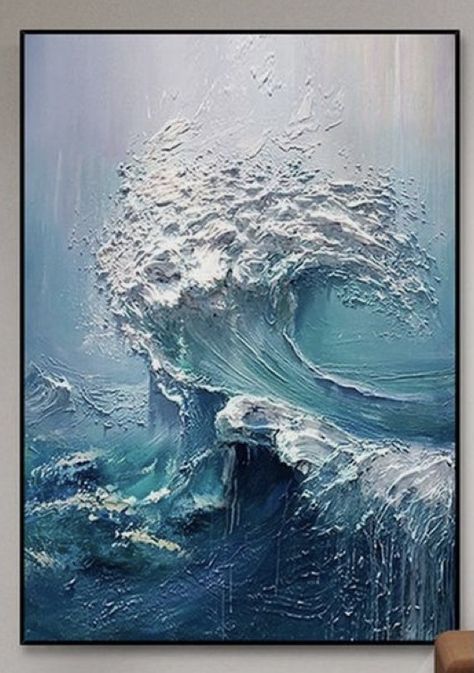 Peisaj Abstract, Ocean Waves Painting, Diy Abstract Canvas Art, Hand Painted Wall Art, Soyut Sanat Tabloları, Wave Painting, Seni Cat Air, Textured Canvas Art, Plaster Art