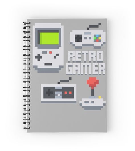 Spiral notebooks with high-quality edge-to-edge print on front. 120 pages in your choice of ruled or graph lines. Old School Retro Gaming Design. This design features pixel game controllers and a Game Boy. Pixel Game, Gaming Design, Pixel Games, Game Controllers, Retro Gamer, Gamer T Shirt, Spiral Notebooks, Game Boy, Notebook Design