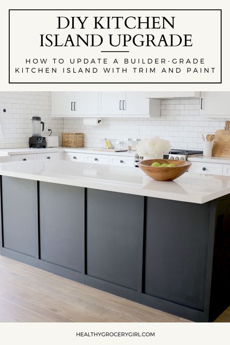 Wrap Island Kitchen, How To Finish A Kitchen Island, Flat Panel Kitchen Island, Wainscot Kitchen Island, Drywall Kitchen Island Makeover, Resurfacing Kitchen Island, Drywall Island Makeover, Waynes Coating On Kitchen Island, Black Paint For Kitchen Island