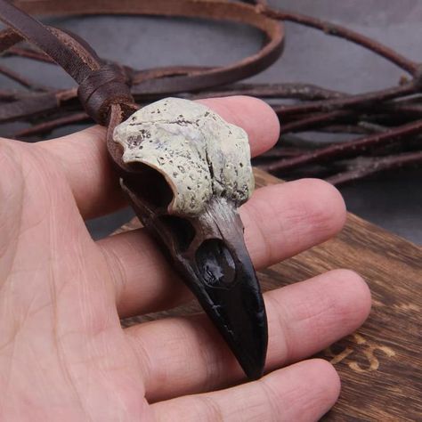 Viking Necklace Raven Skull Skull Crow Gothic Bird Skull | Etsy Vikings Jewelry, Halloween Raven, Raven Skull Necklace, Viking Skull, Crow Skull, Necklace Chain Types, Bracelet Viking, Raven Skull, Gothic Gifts