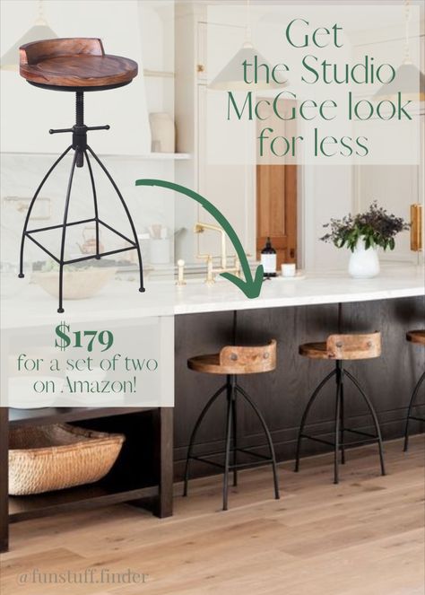 Studio Mcgee Bar Stools, Farmhouse Stools For Island, Studio Mcgee Barstools, Studio Mcgee Kitchen Island, Bar Stool Pottery Barn, Stools For Kitchen Island Industrial, Industrial Barstools Counter Stools, Studio Mcgee Home, Wood And Iron Bar Stools