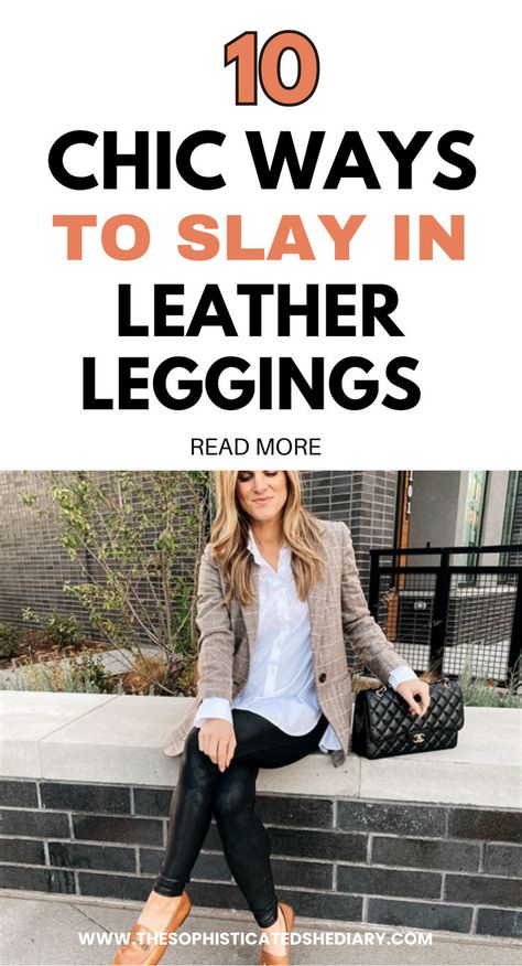 Effortlessly elevate your wardrobe with 10 chic ways to slay in leather leggings! From casual daytime looks to sleek evening styles, discover how to rock this versatile staple like a fashionista. Perfect for staying stylish and confident in any season. Click through for all the outfit inspo! 🖤 Leather Legging Boots, Leather Jacket With Leggings Outfit, Leather Pants Inspo Outfits, Outfit Ideas For Leather Pants, Outfit Ideas With Faux Leather Leggings, Black Pleather Legging Outfits Dressy, Black Leather Tights Outfit, Outfits With Black Leather Leggings, How To Wear Black Leather Leggings