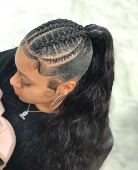 Follow: @Tropic_M for more ❄️ Instagram:@glizzypostedthat💋 Weave Ponytail Hairstyles, Sleek Ponytail Hairstyles, Plaits Hairstyles, Braided Cornrow Hairstyles, Braided Ponytail Hairstyles, A Ponytail, Pinterest Hair, Girls Hairstyles Braids, Hair Ponytail Styles