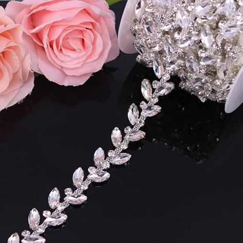 Amazon.com: Phicmanlo 1 Yard AB Rhinestone Close Chain Trimming Applique for Sewing Craft, Jewelry Making, DIY Crafts Wedding Party Embellishments (Gold AB) Bridal Belt Diy, Diy Crafts Wedding, Belt Diy, Headband Wedding, Wedding Sash Belt, Crystal Trim, Wedding Sash, Craft Jewelry, Rhinestone Trim