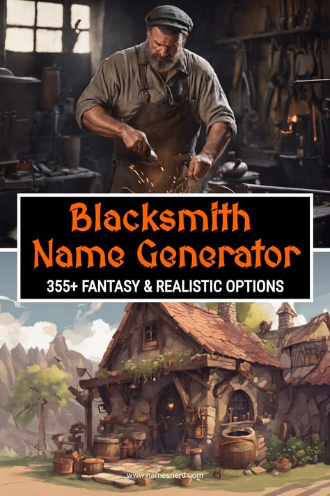 Forge your identity with our blacksmith name generator. Craft a unique blacksmith name perfect for fantasy world building! Fantasy World Building, Character Name Generator, World Generator, First Knight, Fantasy Names, Horse Armor, World Building, Name Generator, Fiction Writing