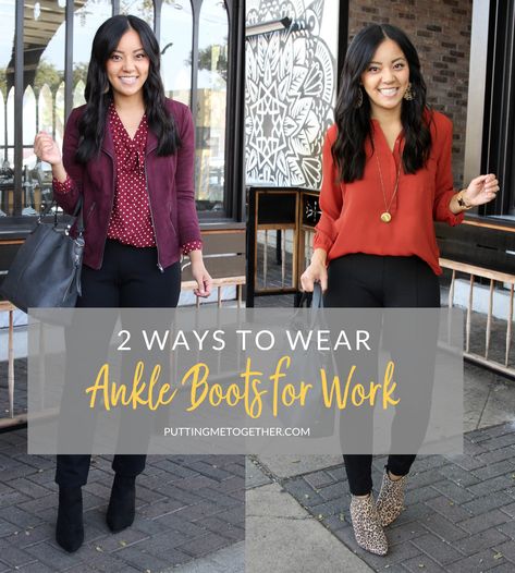 2 Ways to Wear Ankle Boots for Work Flat Ankle Boots Outfit, Dress Pants With Boots, Ankle Boots Outfit Work, Boots With Pants, Ankle Boots With Jeans, Straight Leg Jeans Outfits, How To Wear Ankle Boots, Pants For Work, Boots Outfit Ankle