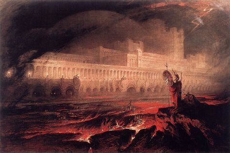 satan before his palace, pandæmonium,  the high capital – john martin, paradise lost, 1841 John Martin, Gustave Dore, His Dark Materials, Old Newspaper, Dark Lord, High Fantasy, Painting Reproductions, Fallen Angel, Narnia