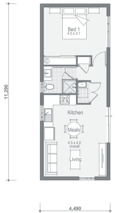 12 X 40 Tiny House Floor Plans, 14x32 Tiny House Floor Plans, 12x32 Tiny House Floor Plans, Modern Tiny House Design, Small Apartment Plans, Studio Floor Plans, Garage To Living Space, Small Floor Plans, Architectural Presentation