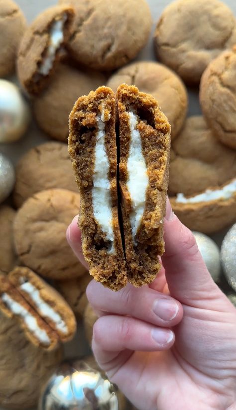 Gingerbread Cheesecake Stuffed Cookie- The BEST Soft and Chewy Gingerbread - Kelsey's Food Reviews Gingerbread Cheesecake, Christmas Cheesecake, Cheesecake Cookies, Cookie Cups, Festive Treats, Cream Cheese Filling, Food Reviews, Salted Butter, Cookie Bars