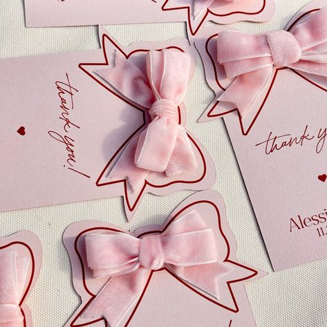 Bow-tastic thank you cards for Alessia Marie🎀 Party Thank You Gifts, Thank You 2024, Bow Party Ideas, Party Giveaways Ideas, Bow Birthday Party Ideas, Thank You Card Ideas, Card Design Ideas, Nice Packaging, Colorful Wedding Invitations