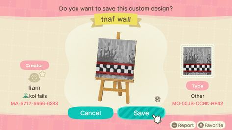 Animal Crossing Fnaf Clothes, Fnaf Animal Crossing, Fnaf Acnh Codes, Fnaf Acnh, Acnh Fnaf Design Codes, Acnh Fnaf Design, Animal Crossing Poster Codes, Animal Crossing Clothes Pattern Design Grid, Acnh Custom Phone Case Designs