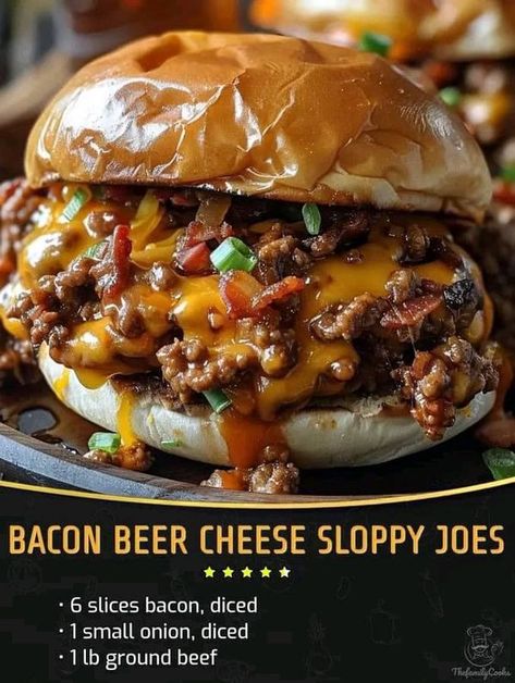 Cheese Sloppy Joes, Beer Bacon, How To Make Bacon, Sloppy Joes Recipe, Cheesy Bacon, Sloppy Joe, Bacon Cheeseburger, Beef Recipes Easy, Sloppy Joes