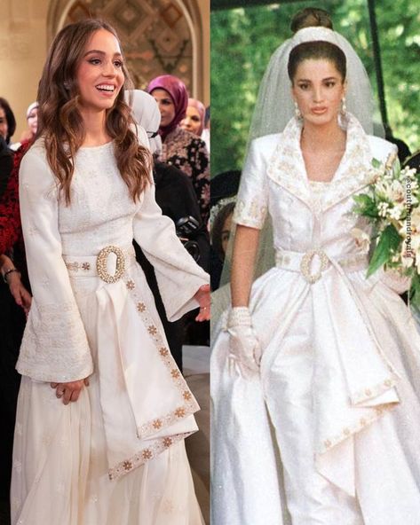 Queen Rania Wedding, Iraqi Wedding Dress, Princess Iman Wedding Dress, Jordanian Royal Wedding, Royal Wedding Jordan, Celebrity Couple Costumes, Jordan Royal Family, All The Princesses, Classy Wedding Dress