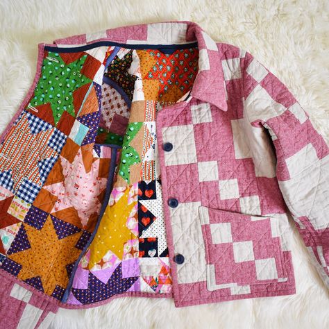 Chore Coat Pattern, Quilted Coat Pattern, Quilted Jacket Pattern, Patchwork Quilt Jacket, Pre Quilted Fabric, Quilted Clothing, Patchwork Coat, Quilt Coat, Quilted Clothes