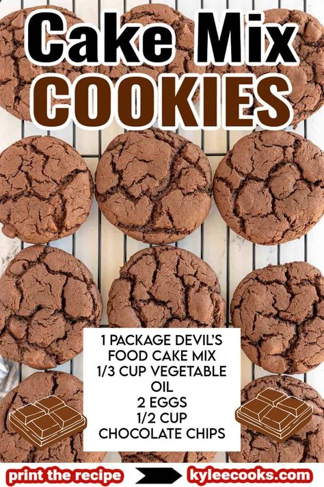 Quick and easy Chocolate Cake Mix Cookies! Just four ingredients for soft, chewy cookies. 🍫✨rn Cookie Recipes Made With Cake Mixes, Chocolate Cake Mix Cookies 3 Ingredient, Duncan Hines Cake Mix Cookies, Recipe Using Chocolate Cake Mix, Yummy Chocolate Cake, Chocolate Cake Mix Recipes, Easy Recipes For Family, Super Moist Chocolate Cake, Betty Crocker Cake Mix