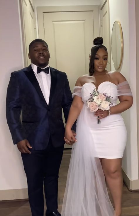 Plus Size Court Wedding Dress, Plus Size Wedding Dresses Courthouse, Wedding Shoes For Short Dresses, Dresses For Court Wedding, Courthouse Wedding Outfit Black Couple, Court House Wedding Dress Short, Civil Ceremony Dress Courthouse Wedding, Plus Size Black Bride, Short Wedding Dress Black Women