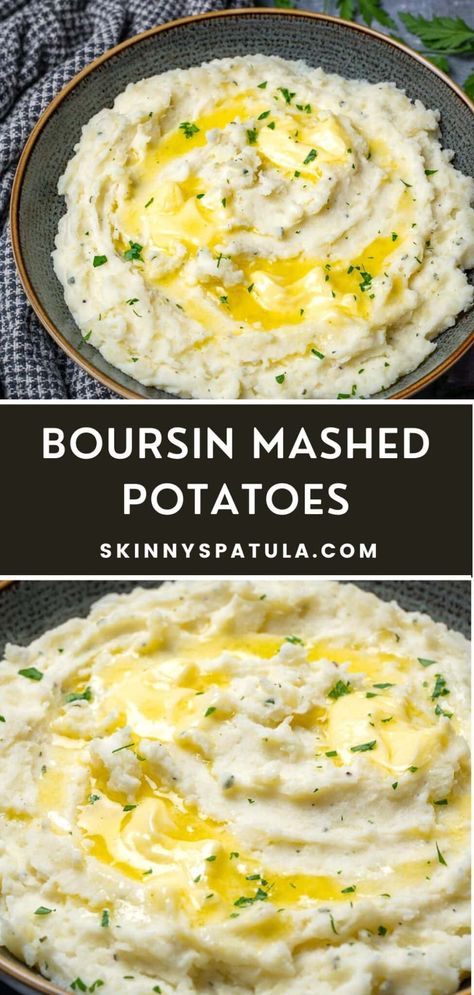 Boursin Mashed Potatoes Boursin Mashed Potatoes, Boursin Cheese Recipes, Boursin Recipes, Potato Recipes Side Dishes, Mashed Potato Recipes, Potato Side Dishes, Veggie Side Dishes, Potato Dishes, Side Recipes