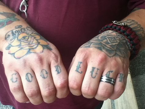 Rackspace luck | Flickr - Photo Sharing! Good Luck Knuckle Tattoo, Good Luck Tattoos, Luck Tattoos, Luck Tattoo, Knuckle Tattoos, Tattoos Inspiration, Old School Tattoo, Inspirational Tattoos, Jesus Fish Tattoo