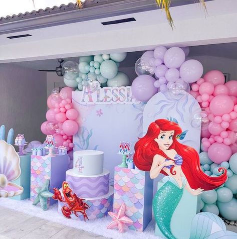 The Little Mermaid Decorations, Little Mermaid Table Centerpieces, Ariel The Little Mermaid Birthday Party, Mermaid Decorations Party, Ariel Mermaid Birthday Party, Mermaid Centerpiece Ideas, Princess Ariel Birthday Party, Little Mermaid Birthday Party Decoration, Little Mermaid Backdrop