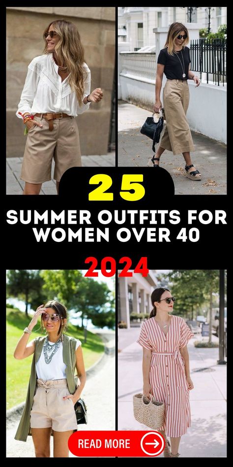 For active or sporty days, the summer outfits for women over 40 - 2024 include sporty trekking ensembles suitable for outdoor adventures or a day of exploration. Functional yet stylish, these outfits might consist of moisture-wicking fabrics and comfortable sneakers, ensuring you stay cool and chic during physical activities. Smart Casual Work Attire, Running Errands Outfit, Classy Street Style, Summer Outfits For Women, Classy Summer Outfits, Casual Summer Outfits For Women, Summer Outfits Women Over 40, Summer Trends Outfits, Summer Attire