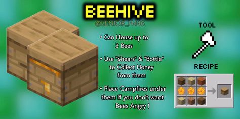 Bee Hut Minecraft, Beehive Minecraft Ideas, Minecraft Beehive Ideas, Beehive Minecraft, Minecraft Beehive, Bee Sanctuary Minecraft, Minecraft Bee Farm, Minecraft Bee Sanctuary, Beehive Craft