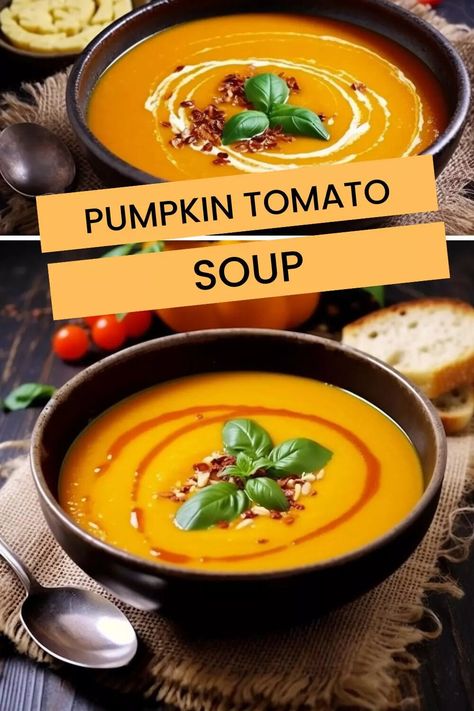 Pumpkin Tomato Soup – Hungarian Chef Creamy Tomato Pumpkin Soup, Pumpkin Tomato Soup Recipe, Pumpkin Tomato Soup, Pumkin Soup, Halloween Soup, Healthy Lunches For Work, Pumpkin Soup Recipe, Tomato Basil Soup, Tomato Soup Recipes