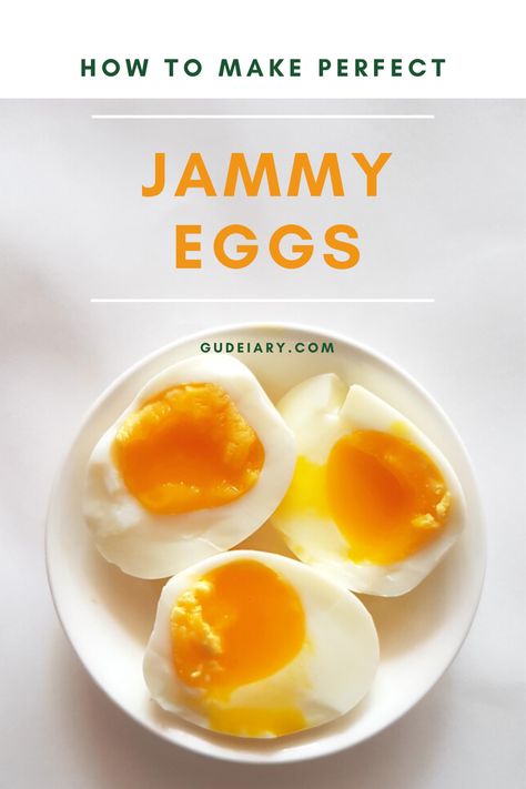 How to make perfect Jammy Eggs! Jammy Eggs are the in-between state of full boiled and half boiled eggs. Bringing out the best of both egg worlds, it is an egg where the whites are cooked and set while the yolk remains soft and creamy, and almost spreadable, but not too liquid as to overflow. 
It's every egg lovers' dream! Persian Breakfast, Creative Egg Recipes, Jammy Eggs, Egg Nutrition Facts, Recipe Keeper, Perfect Boiled Egg, Poke Bowl Recipe, Soft Egg, Perfect Hard Boiled Eggs