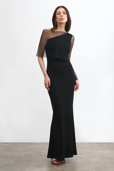 Modern Minimalist Dresses for Women | Marcella NYC Form Fitting Black Dress, Gown Fitted, Black Tie Wedding Guest Dress, Evening Gowns With Sleeves, Black Tie Wedding Guests, Ponte Fabric, Guest Attire, Cocktail Gowns, Statement Dress