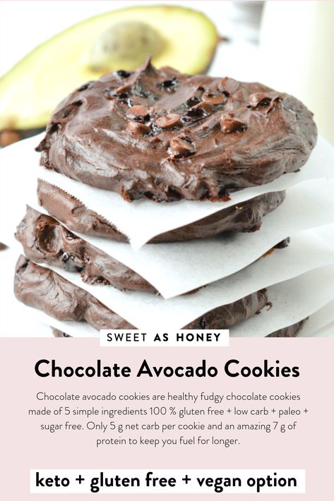 Fudgy Cookies, Chocolate Avocado Cake, Healthy Chocolate Cookies, Avocado Cookies, Chia Egg, Egg Chocolate, Avocado Dessert, Chocolate Avocado, Baked Avocado