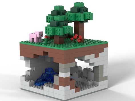 Lego Cave Ideas, Lego Minecraft Micro World, Lego Minecraft Ideas How To Build, Minecraft Lego Ideas, Minecraft Diorama, Lego Cave, Lego Diorama, Easy Lego Creations, Minecraft Lego